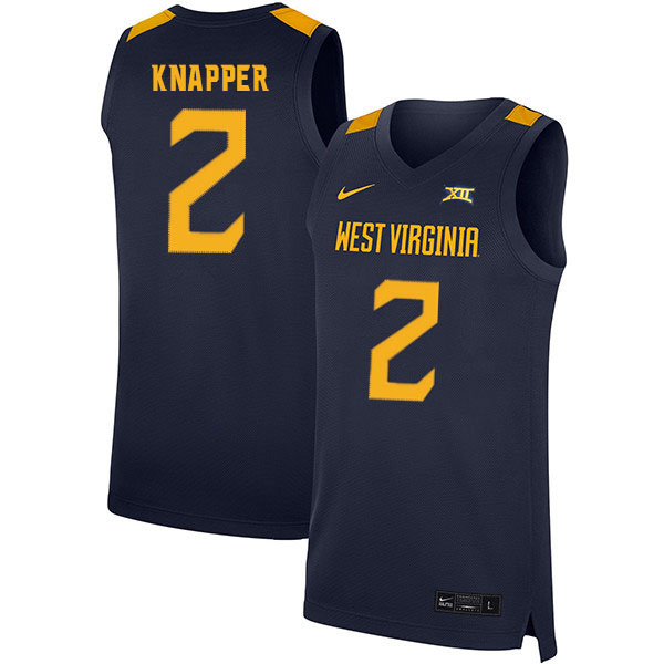 2020 Men #2 Brandon Knapper West Virginia Mountaineers College Basketball Jerseys Sale-Navy